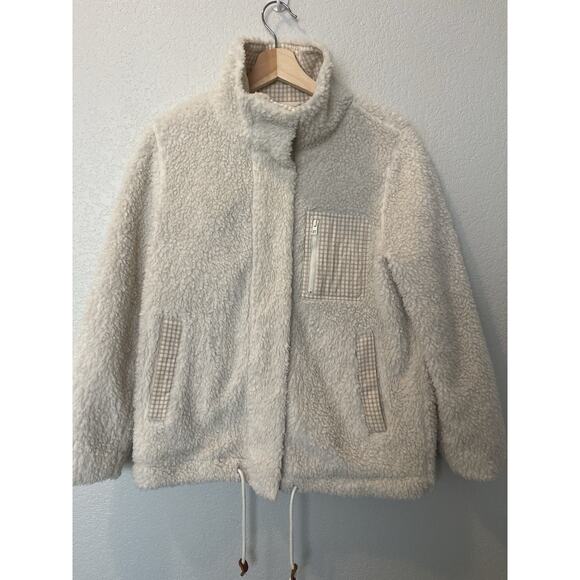Madewell Resourced Sherpa Full Zip Jacket Cream Gingham Small - Picture 2 of 11